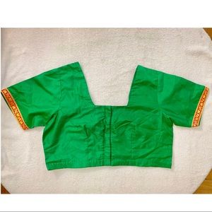 Emerald Green Crop Top w/embroidered sleeves